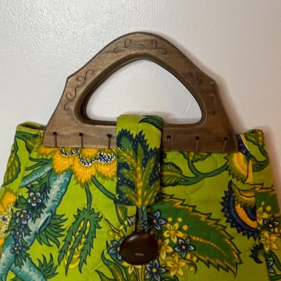 Sixties vintage grandma chic quilted wood handbag - Picture 3 of 13